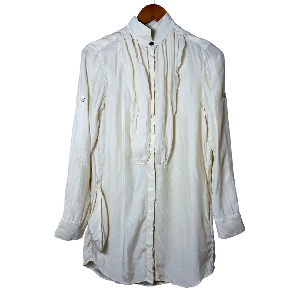 rag & bone Women Silk Bib Tunic 4 Cream Long Sleeve Luxury Romantic Old Money